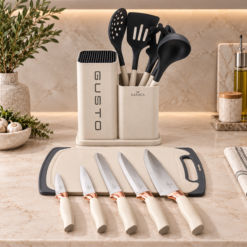 Alternative view of Karaca Gusto 12-Piece Knife & Kitchen Utensil Set with Block & Chopping Board – Cream, 153.03.06.7255