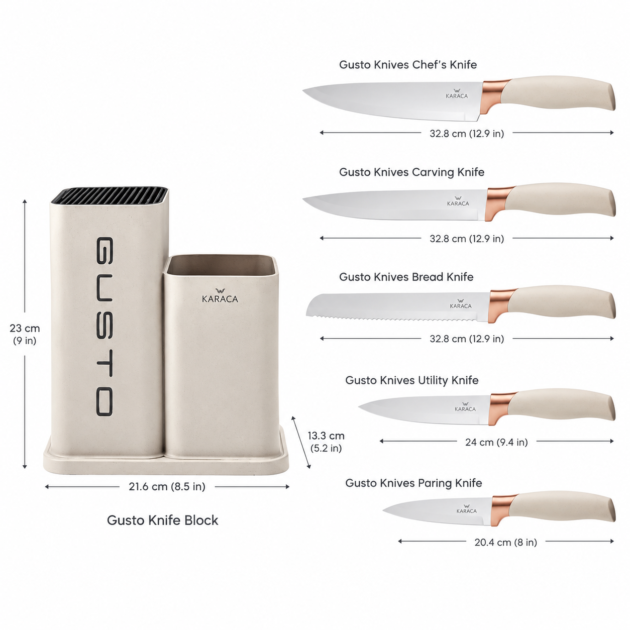 Karaca Gusto 12-Piece Knife & Kitchen Utensil Set with Block & Chopping Board – Cream, 153.03.06.7255 3 Karaca Gusto 12-Piece Knife & Kitchen Utensil Set with Block & Chopping Board – Cream, 153.03.06.7255 - Image 3