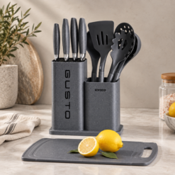 Alternative view of Karaca Gusto 12-Piece Knife & Kitchen Utensil Set with Block & Chopping Board – Grey, 153.03.08.2615