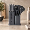 Karaca Gusto 12-Piece Knife & Kitchen Utensil Set with Block & Chopping Board – Grey, 153.03.08.2615