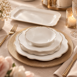 Karaca Daisy Gold Wave Shape Boat-Shaped 27-Piece Porcelain Dinner Set for 6, 153.03.08.3275