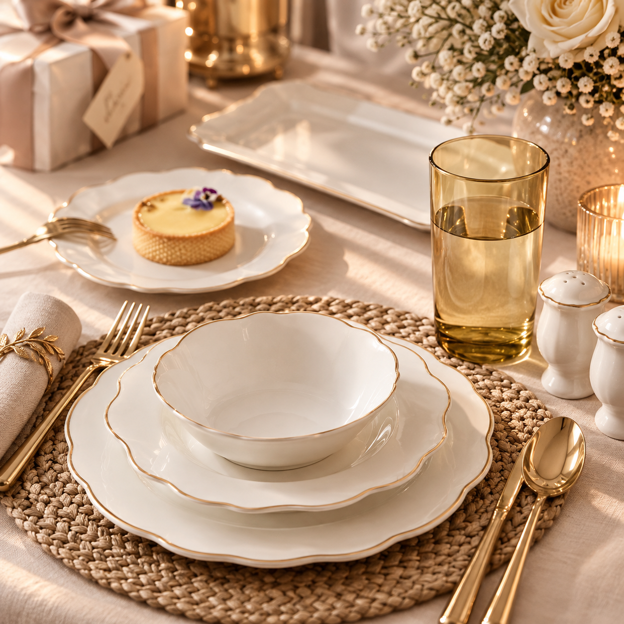 Karaca Daisy Gold Wave Shape Boat-Shaped 27-Piece Porcelain Dinner Set for 6, 153.03.08.3275 6 Karaca Daisy Gold Wave Shape Boat-Shaped 27-Piece Porcelain Dinner Set for 6, 153.03.08.3275 - Image 6