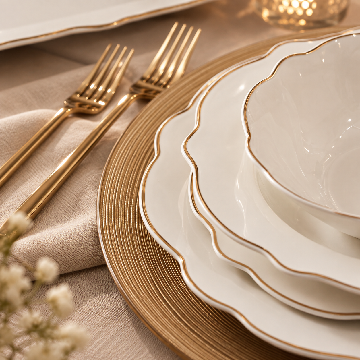 Karaca Daisy Gold Wave Shape Boat-Shaped 27-Piece Porcelain Dinner Set for 6, 153.03.08.3275 8 Karaca Daisy Gold Wave Shape Boat-Shaped 27-Piece Porcelain Dinner Set for 6, 153.03.08.3275 - Image 8
