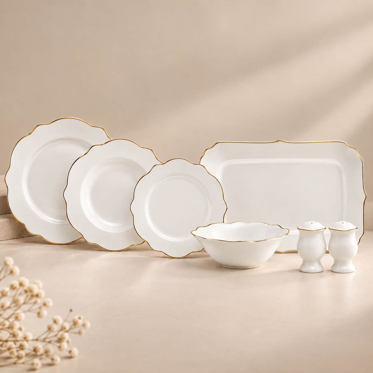 Karaca Daisy Gold Wave Shape Boat-Shaped 27-Piece Porcelain Dinner Set for 6, 153.03.08.3275 9 Karaca Daisy Gold Wave Shape Boat-Shaped 27-Piece Porcelain Dinner Set for 6, 153.03.08.3275 - Image 9