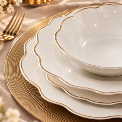 Alternative view of Karaca Daisy Gold Wave Shape Boat-Shaped 27-Piece Porcelain Dinner Set for 6, 153.03.08.3275