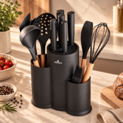 Karaca Burby Black Wood 14-Piece Serving & Knife Set, 153.03.09.0137