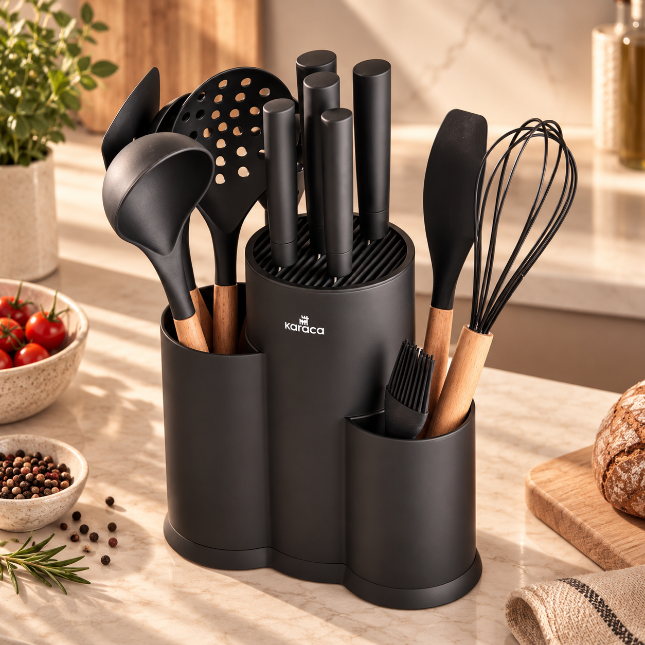 Karaca Burby Black Wood 14-Piece Serving & Knife Set, 153.03.09.0137 1 Karaca Burby Black Wood 14-Piece Serving & Knife Set, 153.03.09.0137