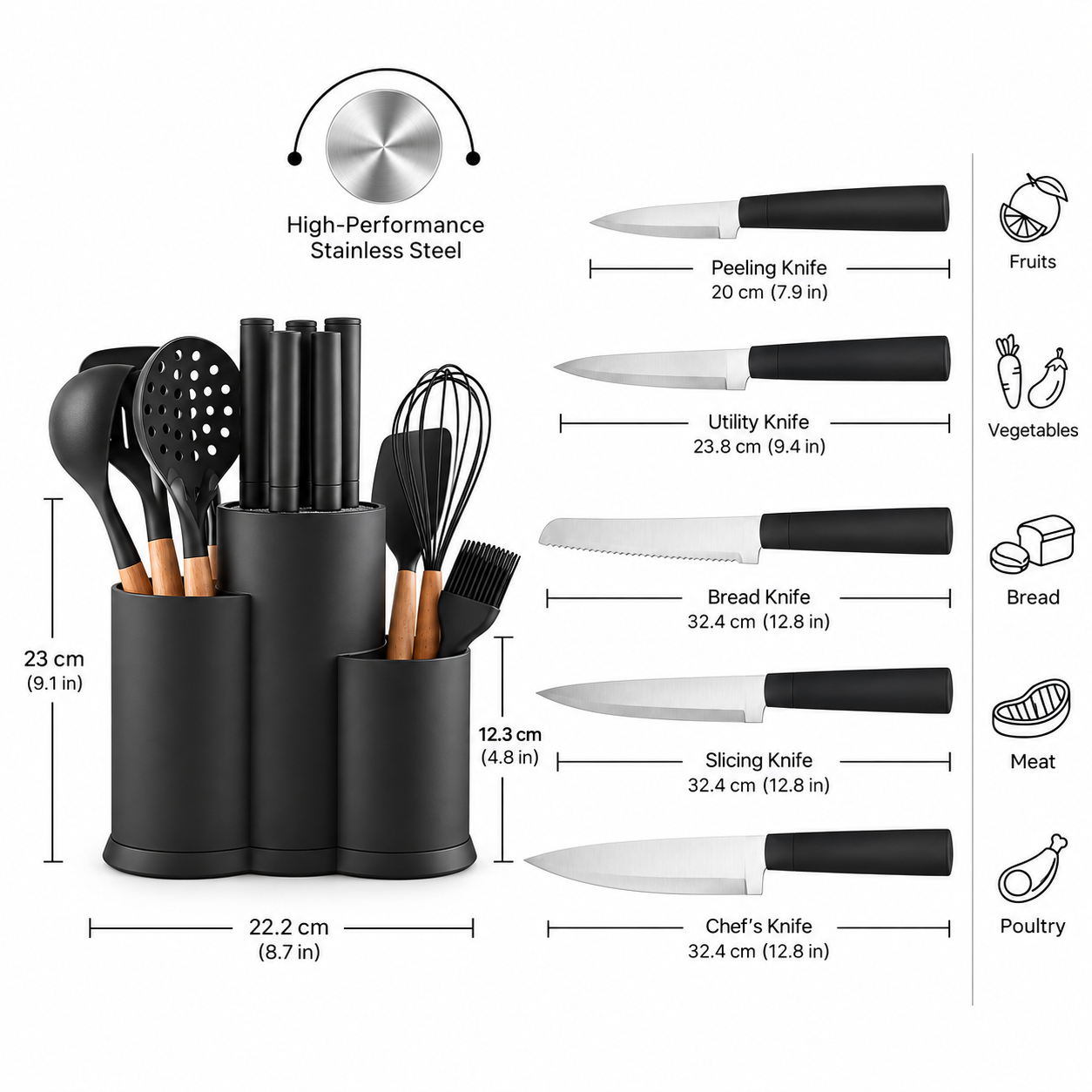 Karaca Burby Black Wood 14-Piece Serving & Knife Set, 153.03.09.0137 5 Karaca Burby Black Wood 14-Piece Serving & Knife Set, 153.03.09.0137 - Image 5