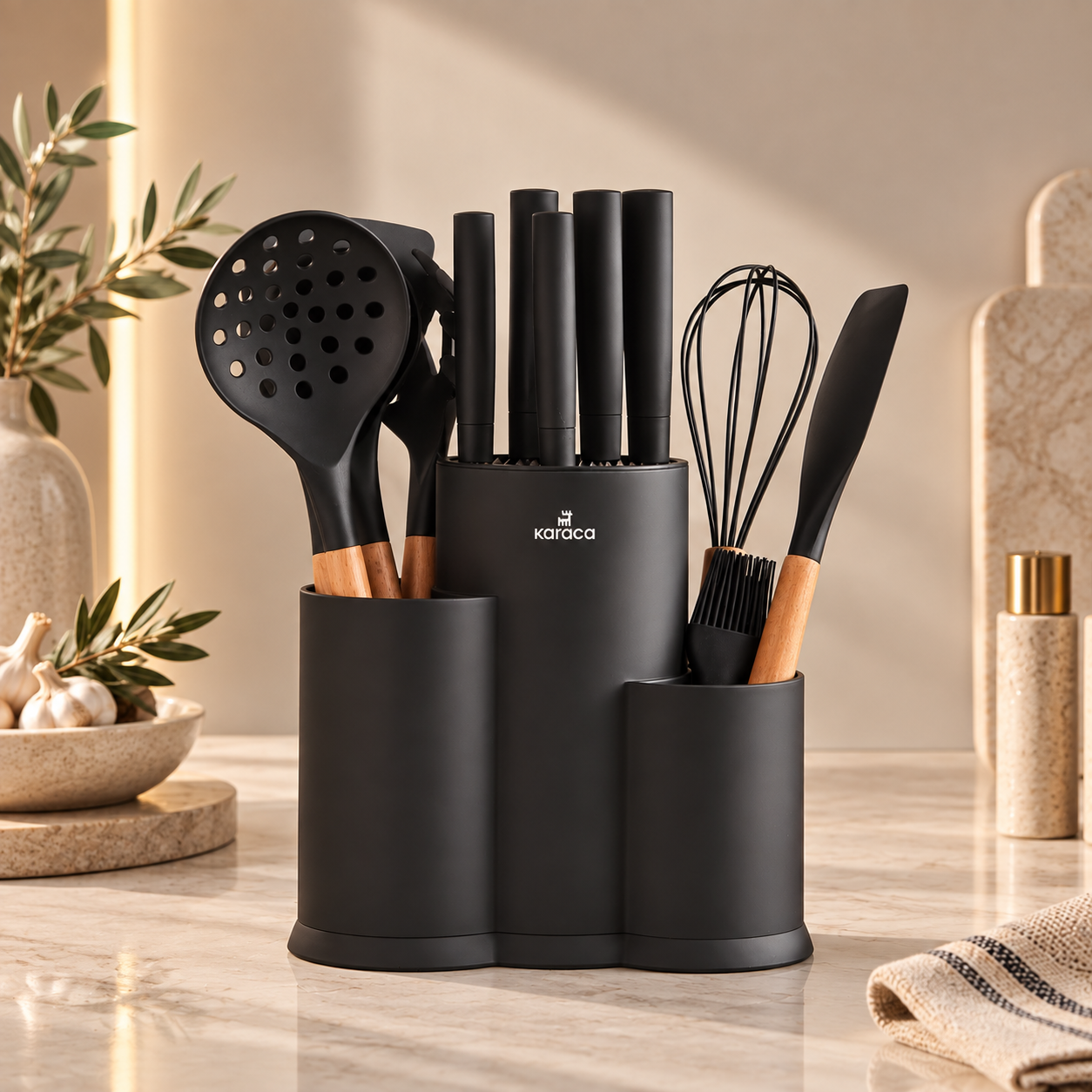 Karaca Burby Black Wood 14-Piece Serving & Knife Set, 153.03.09.0137 4 Karaca Burby Black Wood 14-Piece Serving & Knife Set, 153.03.09.0137 - Image 4