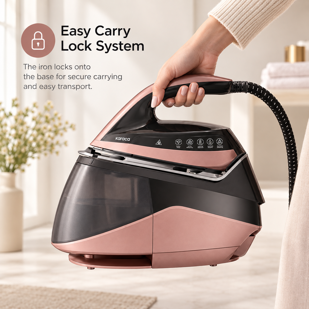Karaca Suction Cup Smart Touch Steam Iron – Rosegold, 153.09.01.2961 3 Karaca Suction Cup Smart Touch Steam Iron – Rosegold, 153.09.01.2961 - Image 3