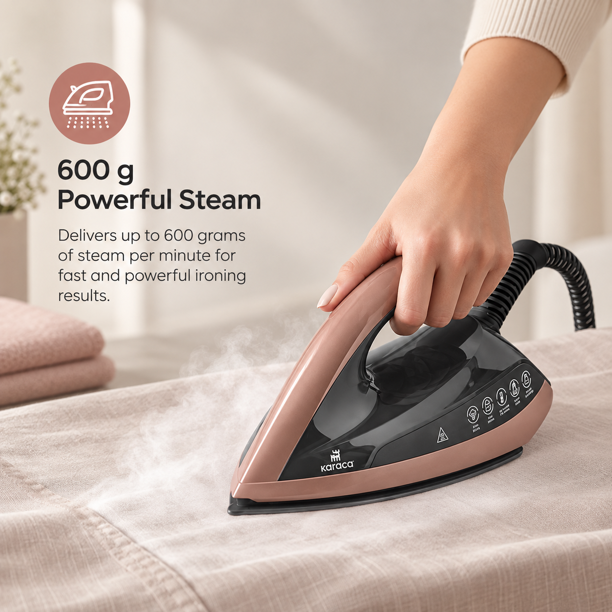 Karaca Suction Cup Smart Touch Steam Iron – Rosegold, 153.09.01.2961 9 Karaca Suction Cup Smart Touch Steam Iron – Rosegold, 153.09.01.2961 - Image 9