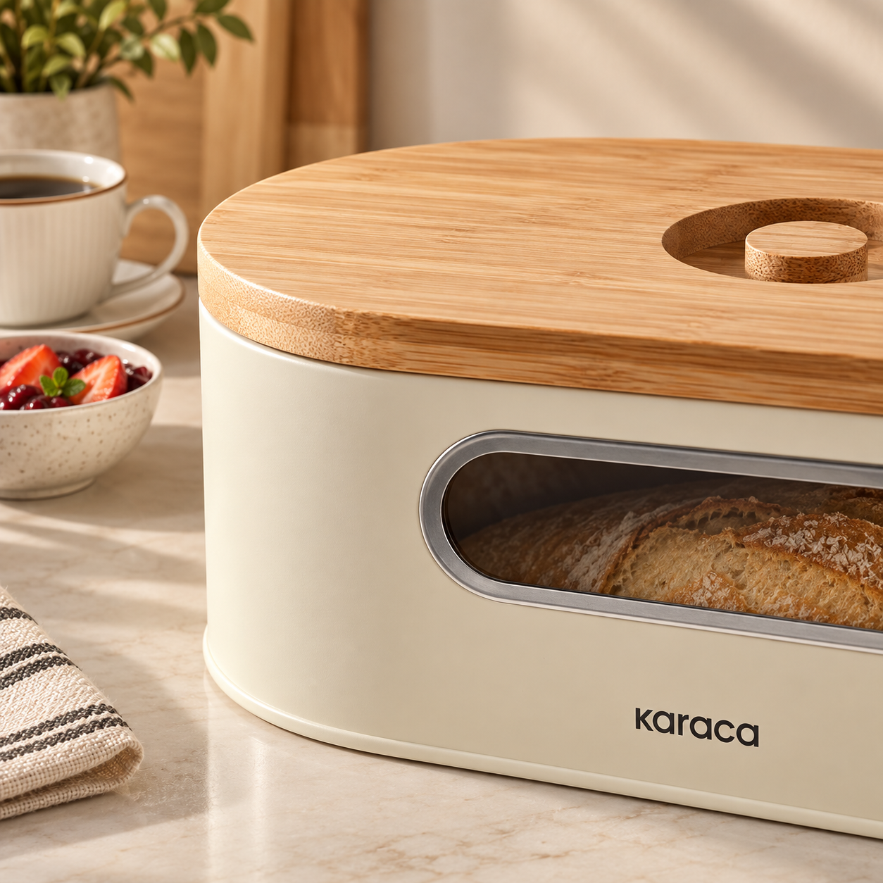 Karaca Stream 2-in-1 Bread Box & Cutting Board – Cream, 153.09.01.4246 4 Karaca Stream 2-in-1 Bread Box & Cutting Board – Cream, 153.09.01.4246 - Image 4