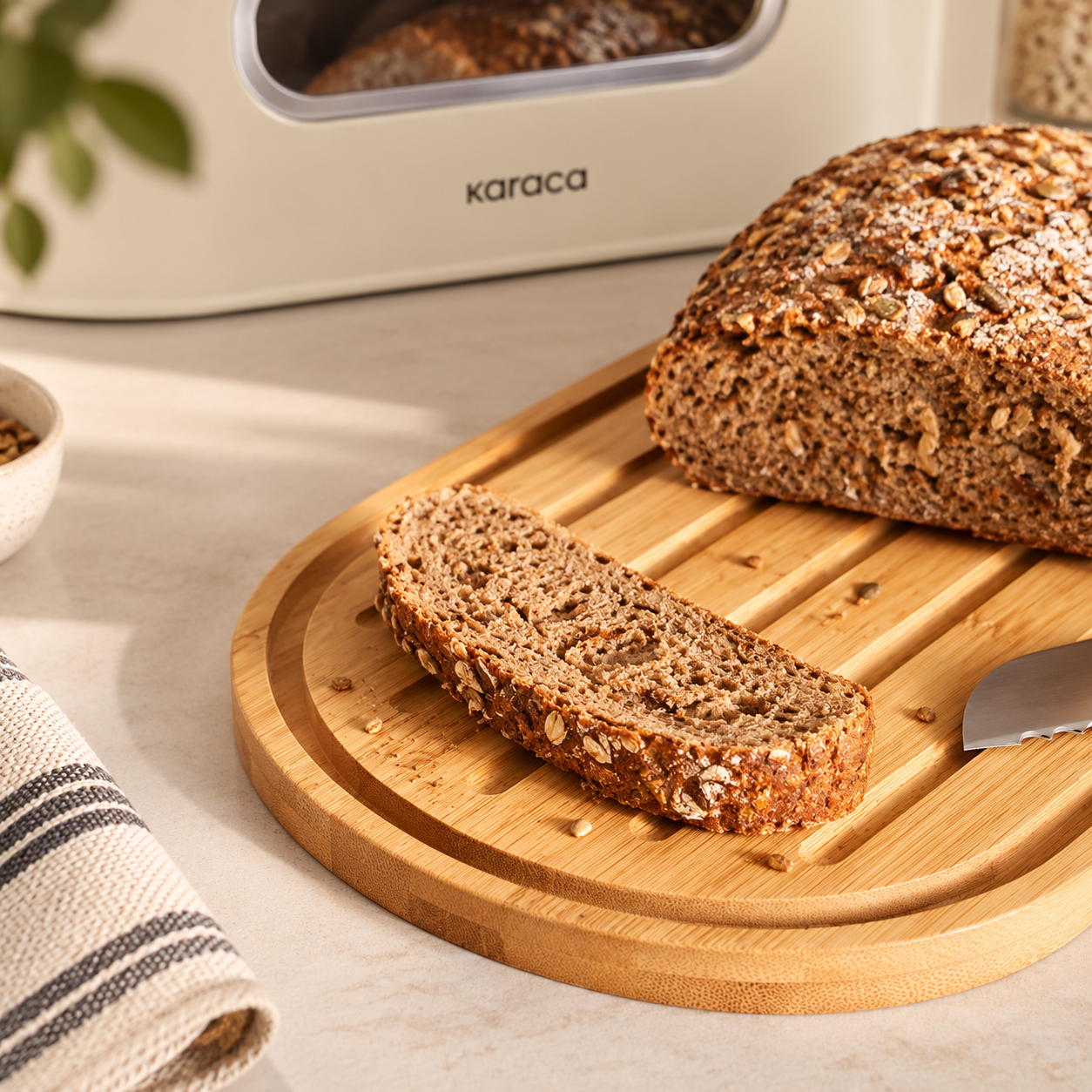 Karaca Stream 2-in-1 Bread Box & Cutting Board – Cream, 153.09.01.4246 3 Karaca Stream 2-in-1 Bread Box & Cutting Board – Cream, 153.09.01.4246 - Image 3