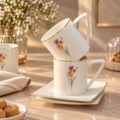 Karaca Valencia 12-Piece Cup & Saucer Set for 6 People – 190 ml, 153.09.01.7021