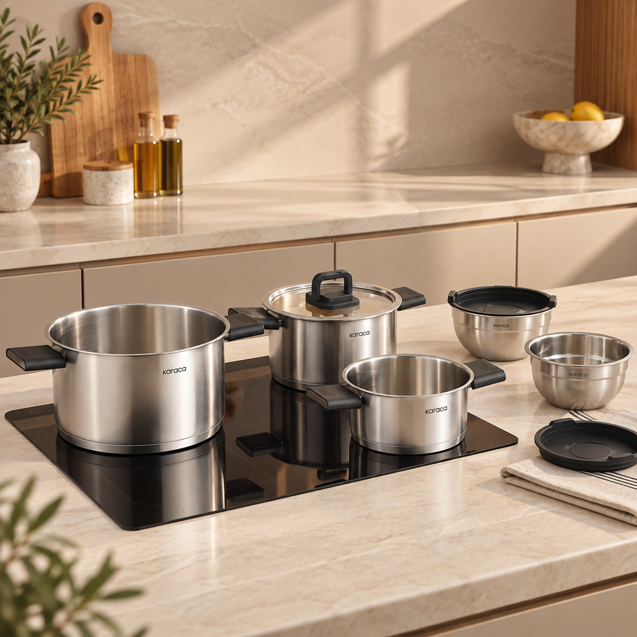 Karaca Aşiyan 10-Piece Foldable Stainless Steel Cookware Set, 153.09.01.9135 3 Karaca Aşiyan 10-Piece Foldable Stainless Steel Cookware Set, 153.09.01.9135 - Image 3