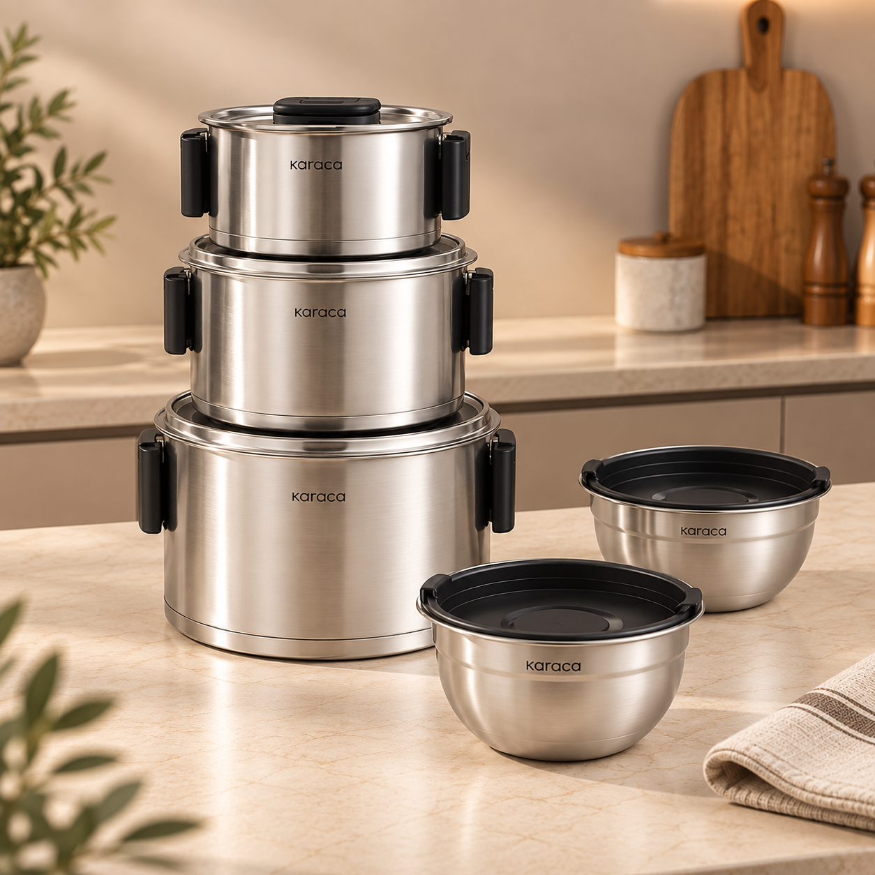 Karaca Aşiyan 10-Piece Foldable Stainless Steel Cookware Set, 153.09.01.9135 2 Karaca Aşiyan 10-Piece Foldable Stainless Steel Cookware Set, 153.09.01.9135 - Image 2