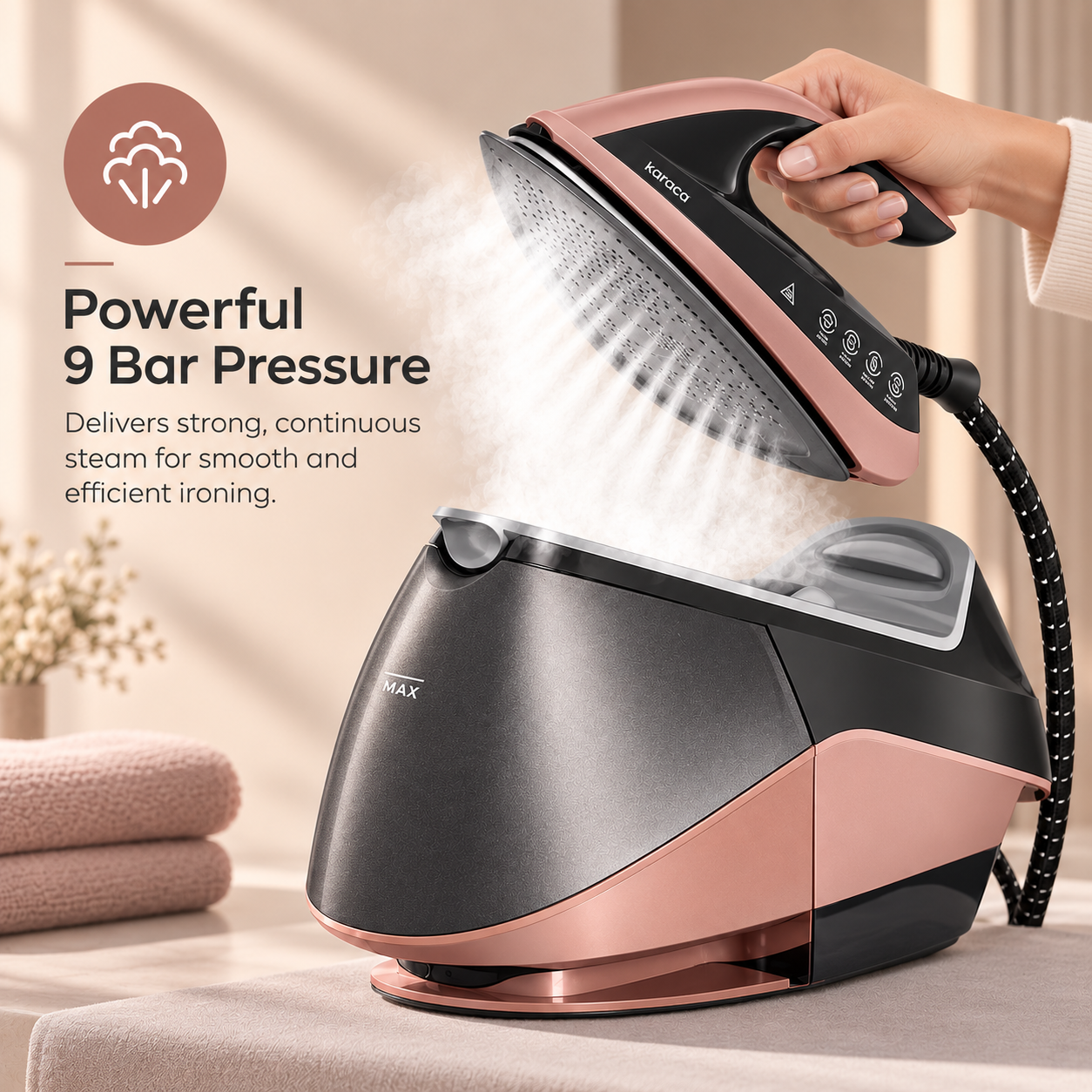 Karaca Suction Cup Smart Touch Steam Iron – Rosegold, 153.09.01.2961 7 Karaca Suction Cup Smart Touch Steam Iron – Rosegold, 153.09.01.2961 - Image 7