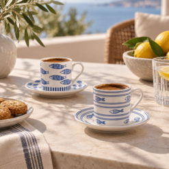 Karaca Akya 6-Piece Coffee Cup Set with 6 Saucers, 80 ml, 8683650333173
