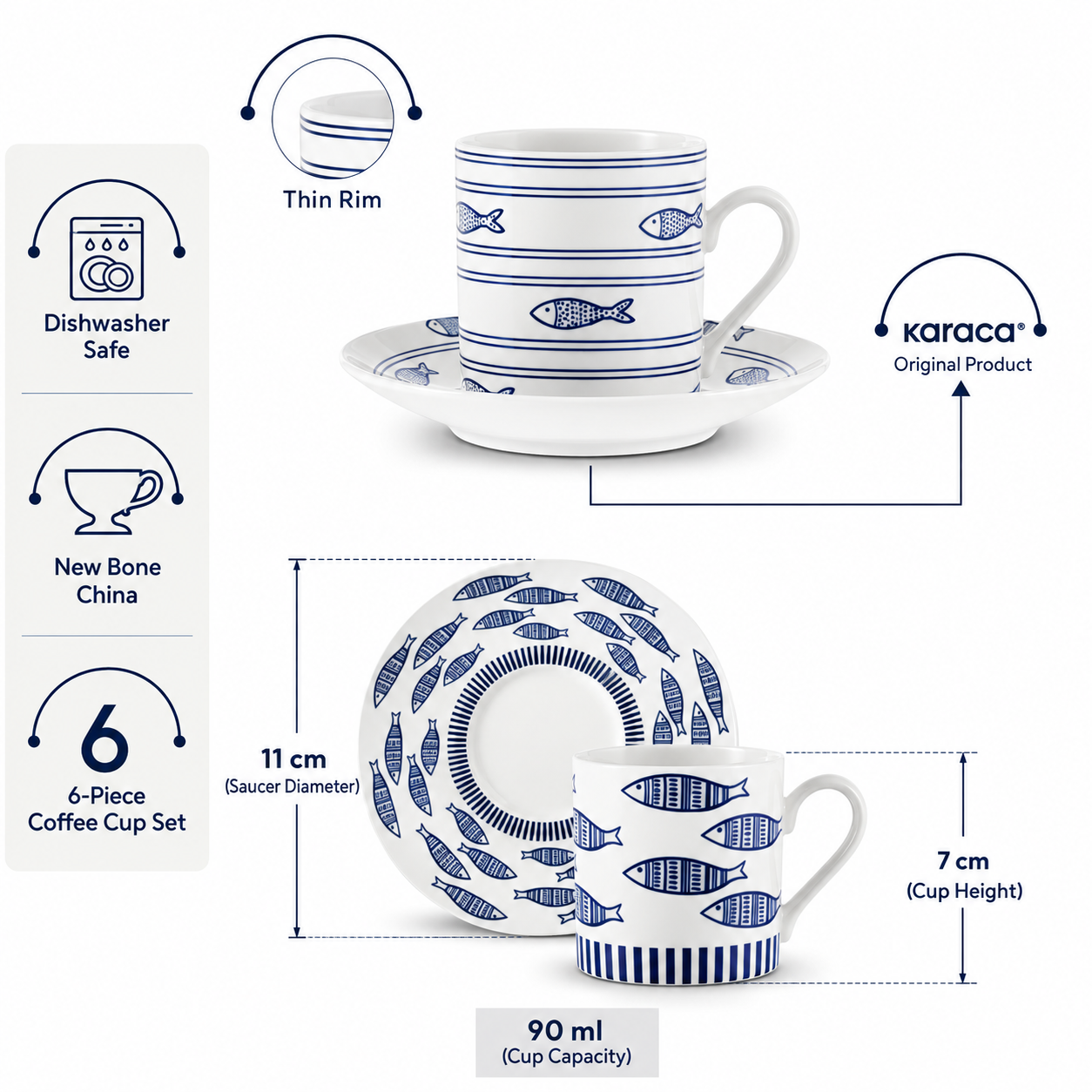 Karaca Akya 6-Piece Coffee Cup Set with 6 Saucers, 80 ml, 8683650333173 8 Karaca Akya 6-Piece Coffee Cup Set with 6 Saucers, 80 ml, 8683650333173 - Image 8