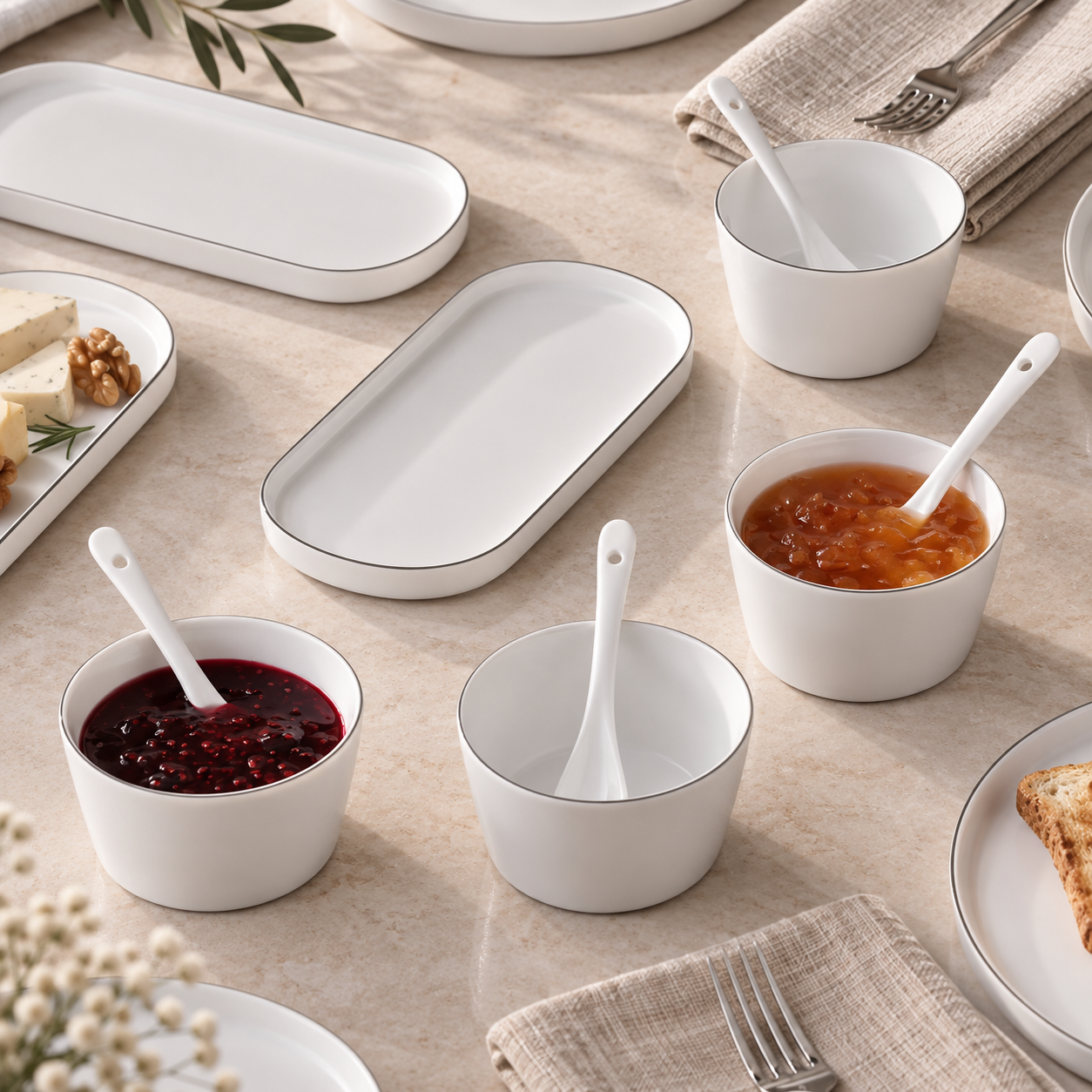 Karaca Forever Bone Bomo 22-Piece Breakfast Set for 6 People, 8683650336570 3 Karaca Forever Bone Bomo 22-Piece Breakfast Set for 6 People, 8683650336570 - Image 3
