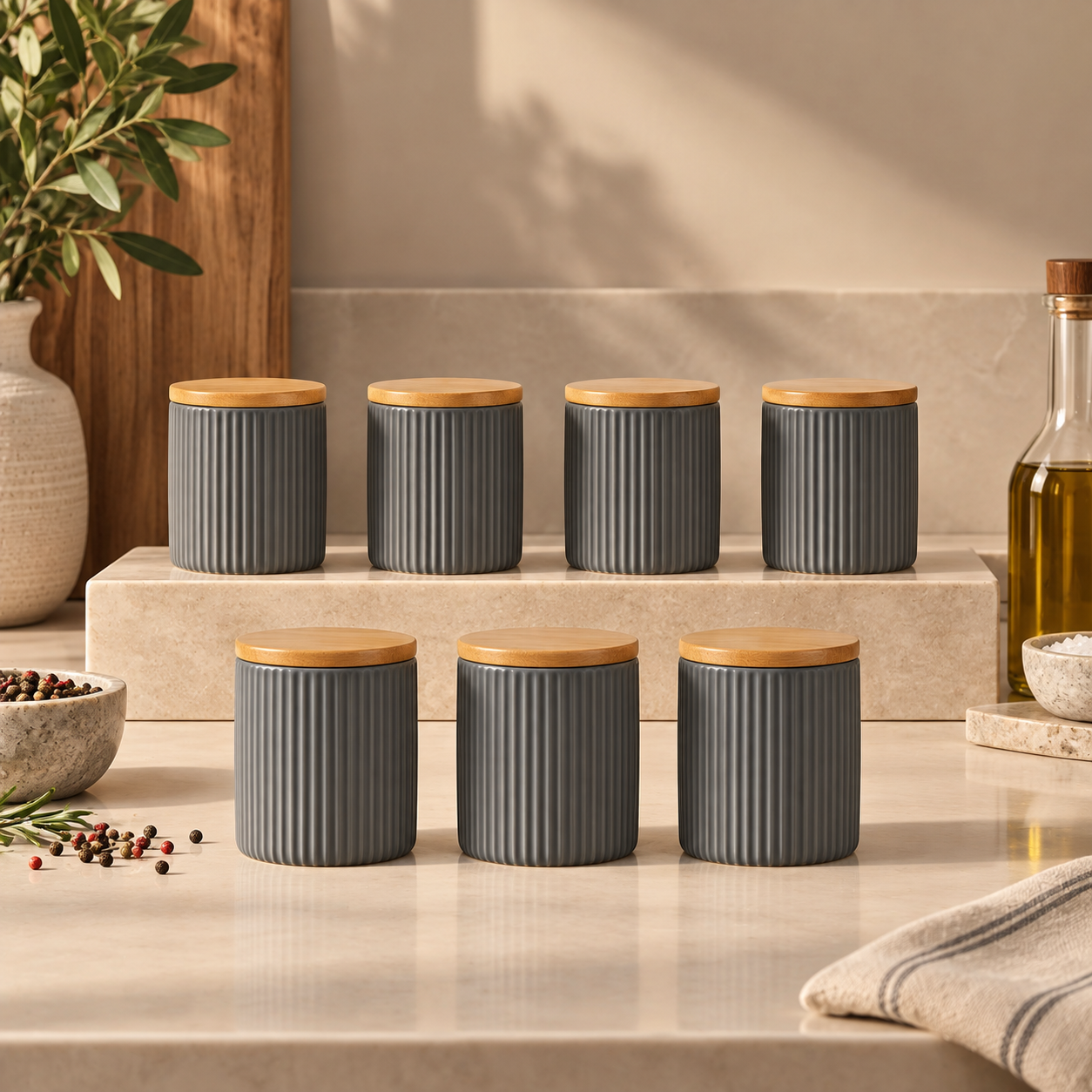 Karaca Massimo 7-Piece Ceramic Spice Set – Anthracite, 8683650362920 1 Karaca Massimo 7-Piece Ceramic Spice Set – Anthracite, 8683650362920