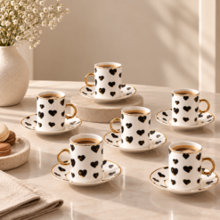 Karaca Perry Heart-Shaped 6-Piece Coffee Cup Set – 90 ml, 8683650366249